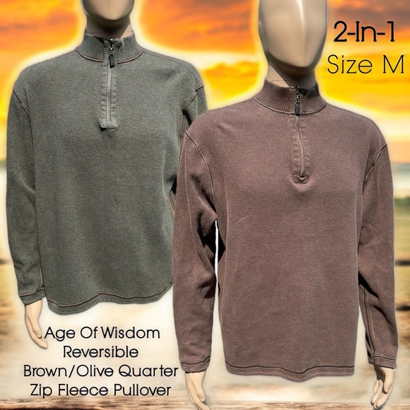 2-in-1 Age of Wisdom Reversible Brown/Olive 1/4 Zip Fleece Pullover - Picture 16 of 16